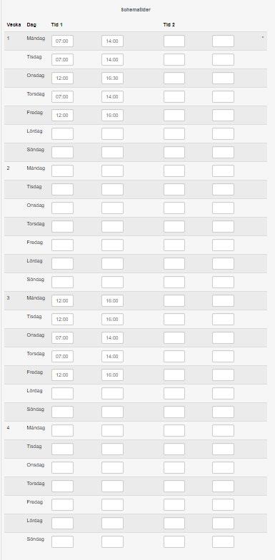 5 (6) Hur fyller jag i ett rullschema? Tänk på att vecka 1 i e-tjänsten är den veckan som innehåller det startdatum du valde för schemat.