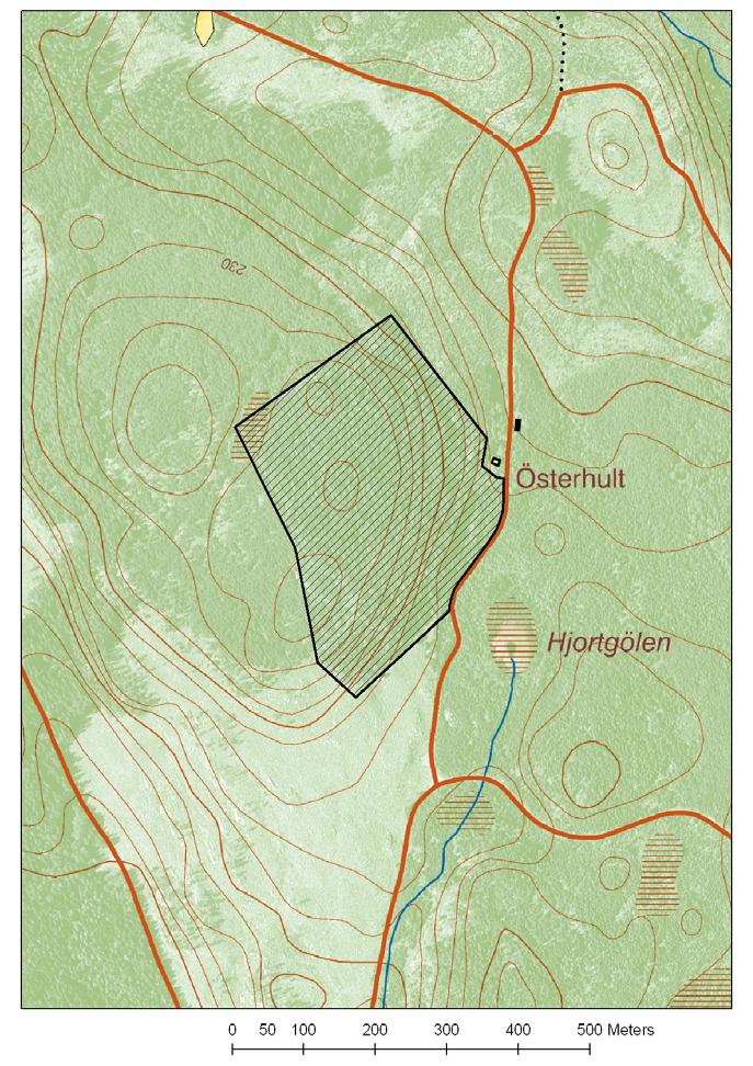 Österhults naturreservat 2012-02-15 Bilaga 1. Karta över reservatet Streckat område på ovanstående karta utgör Österhults naturreservat.