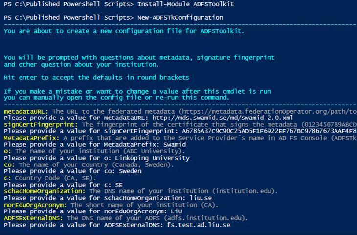 Installation och konfiguration Installera ADFS Toolkit från PS Gallery Install-Module ADFSToolkit
