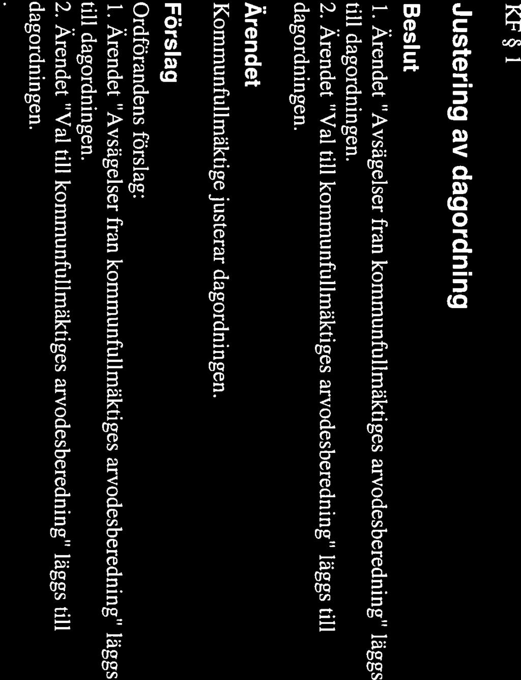 Vansbro Protokoll Sida 4 (27) KF1 Justering av dagordning 1. Avsägelser från kommunfullmäktiges arvodesberedning läggs till dagordningen. 2.