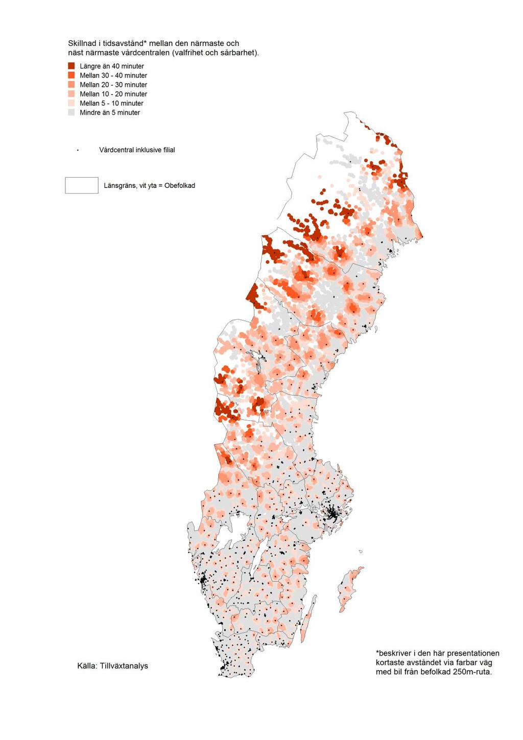 Figur 6 Skillnaden i tidsavstånd mellan den