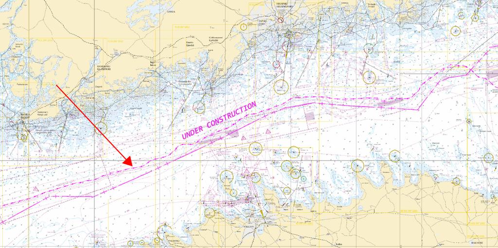 Kuva viitteeksi, karttaotteet ei merikartan mittakaavassa / Bild för referens, kortutdrag inte i sjökortets skala / Image for reference, chart extracts not to scale of chart ( Nord Stream/FTA,