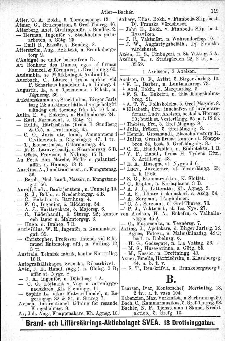 AtlerBacher. 119 At~er,C. A., Bokh., ö. 'I'orstensonsg. 13. Axberg, Elias, Bokh.rv.Tinnboda Slip,:bost. Atmer, G., Brukspatron, ö. GrefThureg. 46. Dj. Franska Värdshuset.