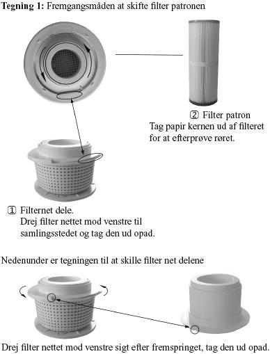 Filter Rengöring av lamellfilter En gång i veckan ska lamelfiltrarna kontrolleras och sköljas, t.ex. för att ta bort kalk. Stäng av spaet för att förhindra att större föremål kommer in i pumparna.