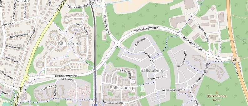 Biltrafik Bällstabergsvägen, en kommunal väg med funktionell vägklass 4, är huvudväg genom området och går mellan Stockholmsvägen i väst till Arningevägen i öst, se figur 6.