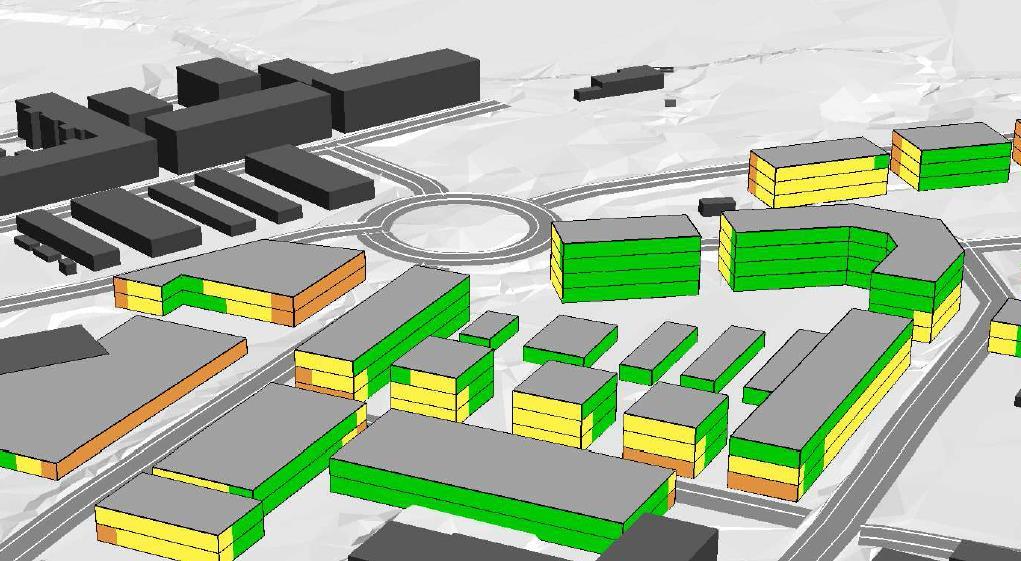 5 Kommentarer 5.1 Högst 55 dba ekvivalent ljudnivå vid fasad Merparten av byggnaderna klarar högst 55 dba vid fasad. Om byggnaderna skulle rymma bostäder gäller riktvärdena beskrivna i kapitel 3.