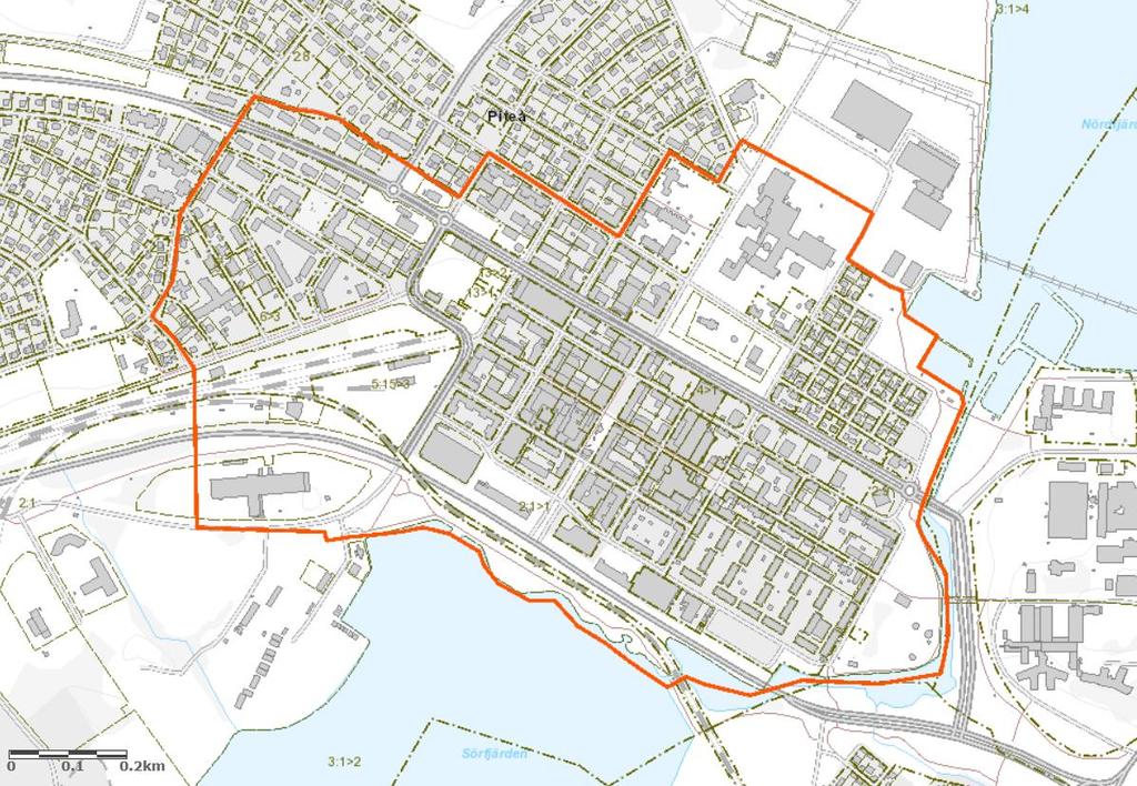 Sid 9 3. Priser för försäljning av kommunal mark 3.1. Flerbostadshus och lokaler Piteå centrum Mark för flerbostadshus inom Piteå centrum, enligt karta nedan, upplåts med tomträtt.