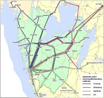 8.2 Det storregionala perspektivet en rundare region De fyra kommunalförbunden har definierat viktiga kollektivtrafikstråk utifrån ambitionen att skapa regionförstoring genom att lokala