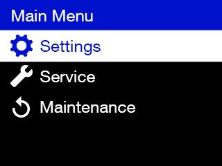 5.9 Display informationsmeny MENYER TIME/DATE Time and date settings SETTINGS UNITS FREQUENCY Metric Imperial 50Hz 60Hz Auto Purge m³/h & mbar CFM & in Aq För flödesberäkning AUTO ON/OFF FILTER PURGE