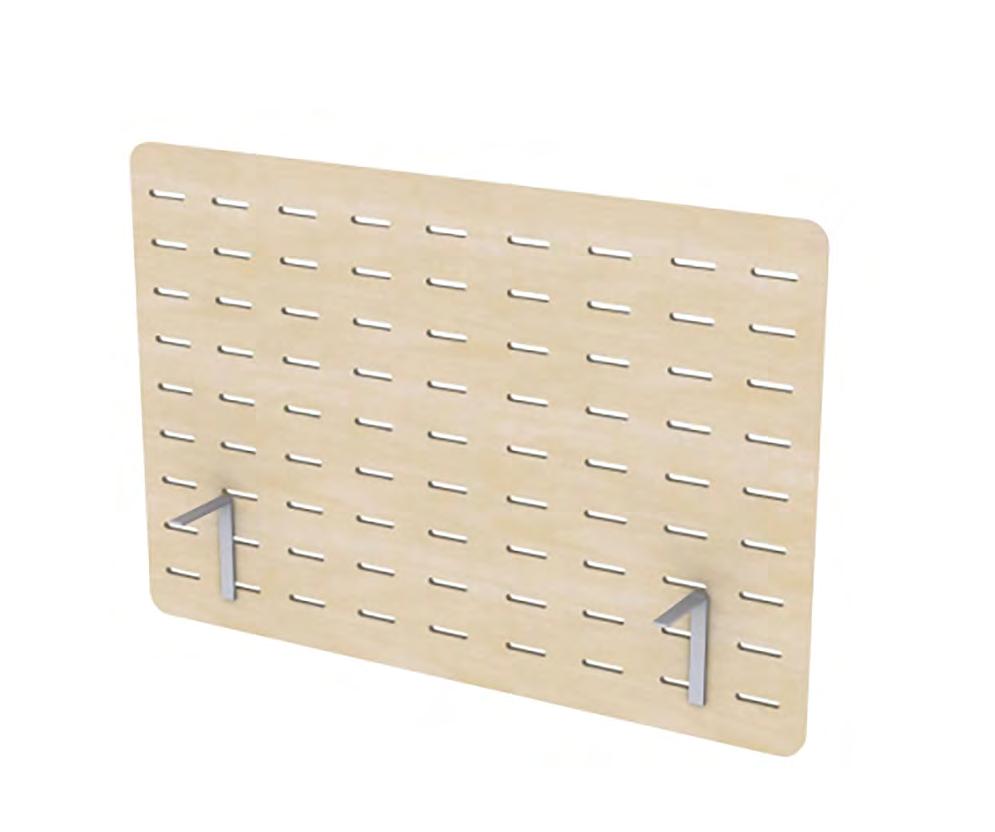 BORDSSKÄRM TRÄ Bordsskärm - trä Fanerad MDF 11 mm, med slitsar. Höjd 680 mm. OBS! Olika skivfästen beroende på skivtjocklek. Kan vändas för montage under bord.
