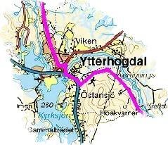 Leden genom Ytterhogdal Från skogsstigen kommer man fram till ett industriområde, fortsätter åt vänster fram till E45, går norrut över bron och tar första avtagsvägen till höger, Trumstedsvägen, fram