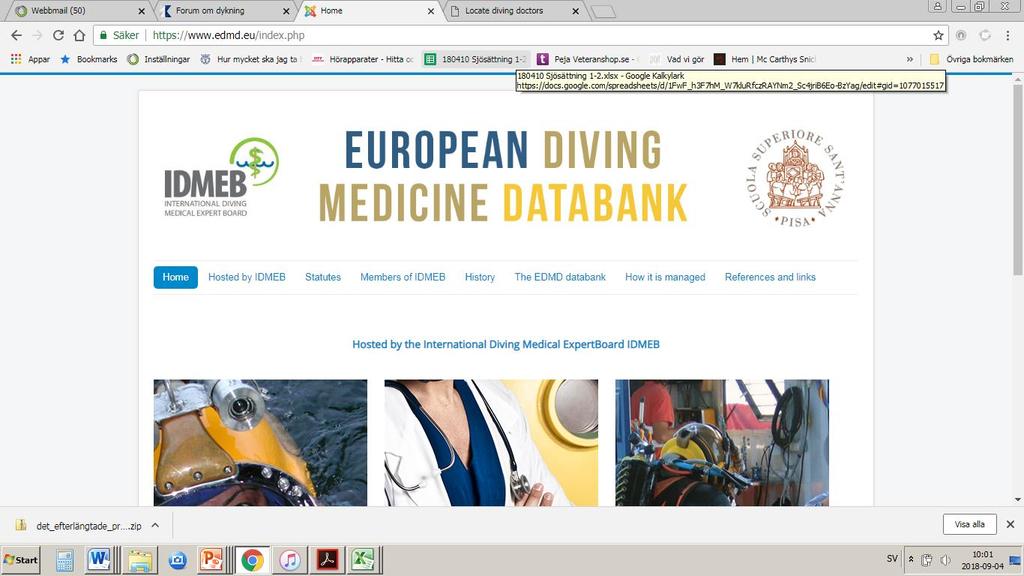 Från EDTC årsmötesprotokoll 2016. European Diving Medical Databank EDMD: As planned since 3 years and proposed last year the European Diving Medical Databank EDMD is now operative.