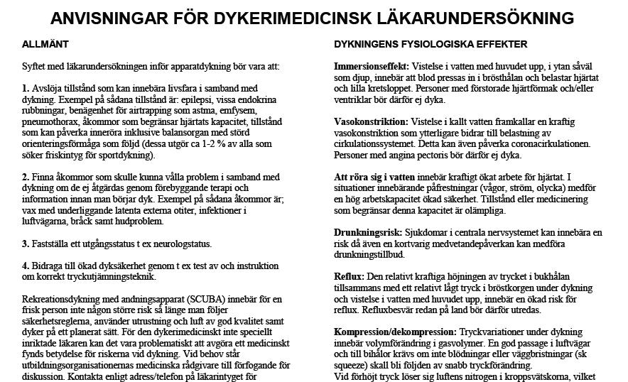 Svenska sportdykarförbundet, SSDF, friskintyg 5 Denna text kan sannolikt tas bort eftersom
