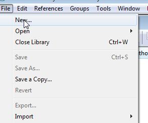 Öppna EndNote Klicka på EndNote-ikonen i Startmenyn Klicka på File och därefter New Spara ditt nya EndNote-bibliotek, i din hemkatalog.