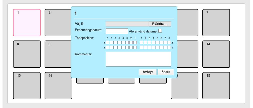 röntgenkartorna/fotokartorna för att bifoga röntgenbilder och/eller foton.