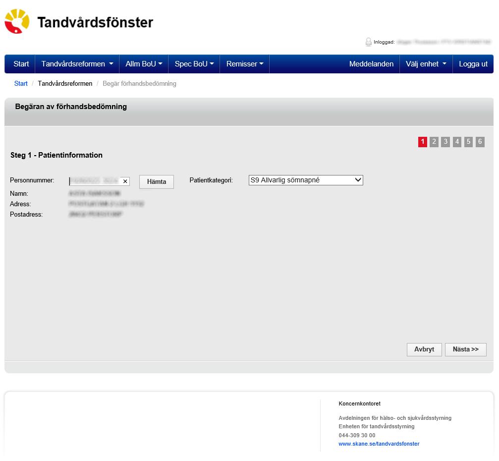 7 (35) 3 Registrera en begäran om När du klickat på länken Begär, startar processen för att registrera ett särende. Processen består av fem steg.