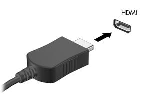 Du kan visa surfplattans skärmbild på en HDTV eller HD-bildskärm genom ansluta HD-enheten enligt följande anvisningar. 1. Anslut den ena änden av HDMI-kabeln till HDMI-porten på surfplattan. 2.