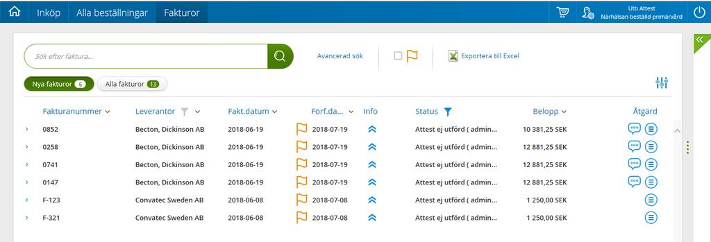 Så här söker du efter fakturor I Marknadsplatsen 2.0 kan du enkelt söka efter fakturor som du eller din granskare har hanterat.