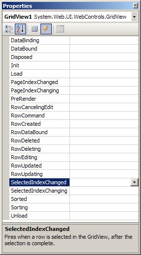 13 g. Dubbelklicka på SelectedIndexChanged för att lägga till en SelectedIndexChanged event hanterare till Default.aspx.cs. h. Lägg till följande kod till eventhanteraren: C# Response.