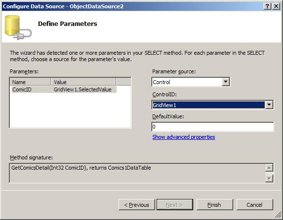 17 konfigurationen för ObjectDataSource2 att hämta parametern från GridView. Finish. Om Visual Studio erbjuder dig att uppdatera DetailsView kontrollen, svara No. m. Starta applikationen (Admin.aspx).