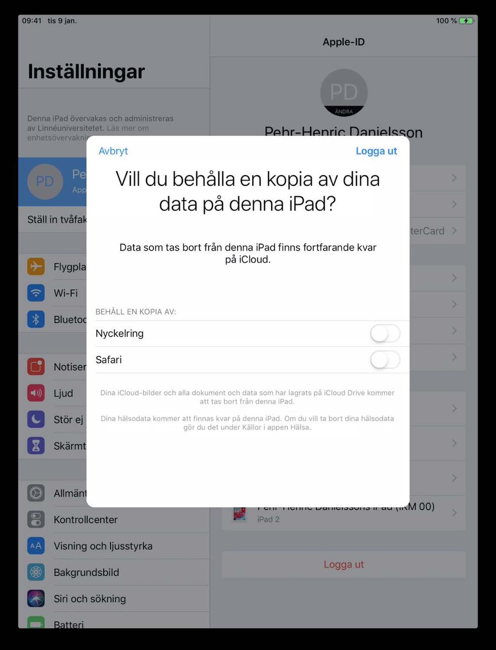 5. På sidan som kommer upp, klicka på Logga ut : Version 3.