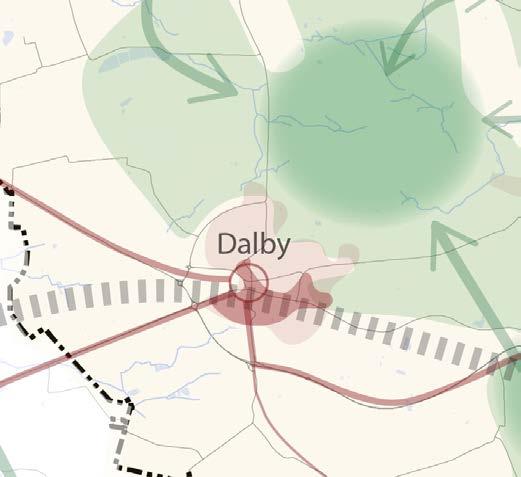 Markanvändning och hänsyn Dalby Övergripande inriktning Dalby utvecklas ytterligare som ort med attraktiva bostads- och arbetsplatsområden, där närhet till större arbets- och serviceorter, Malmö och