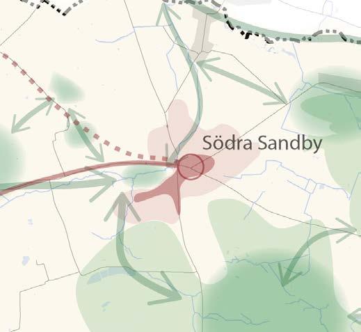 Markanvändning och hänsyn Södra Sandby Övergripande inriktning Södra Sandby utvecklas vidare som en dynamisk och levande ort, med en framväxande småstadskaraktär i centrum.