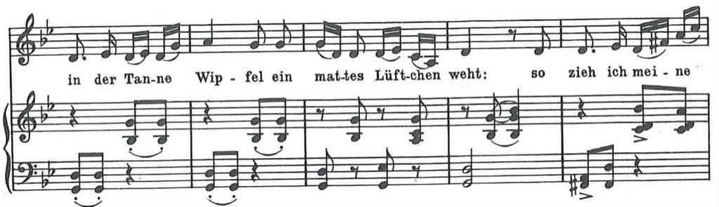 Melodin strävar mot ordet wolke och ordet geht. En två delad fras, som landar helt på ordet geht, men har en kort dragning på ordet wolke, i form av fjärdedelsnot.