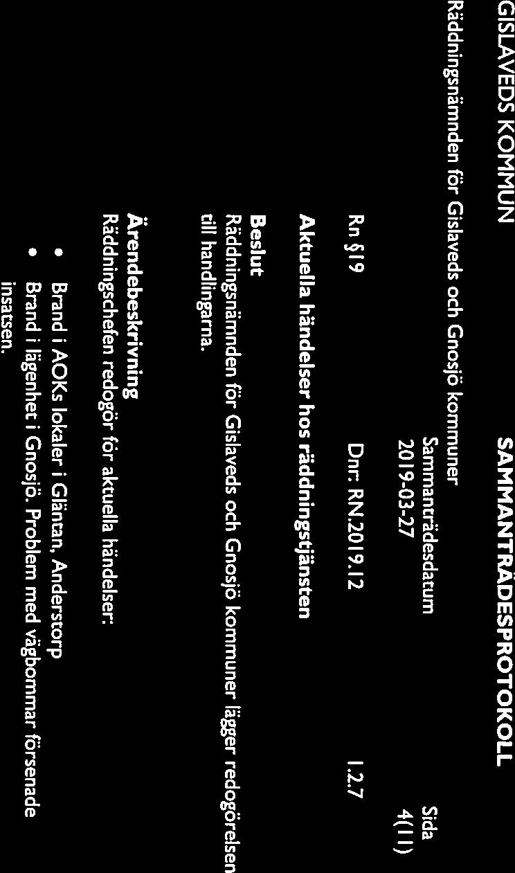 Räddningsnmnden for Gislaveds och GnosjO kommuner 2019-03-27 4(11) Rn 19 Dnr: RN.20l9.12 1.2.7 Aktuella händelser hos raddningstjänsten lagger redogorelsen till handlingarna.