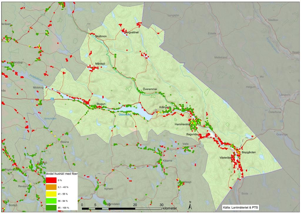 Jämtlands län helt uppkopplat Bredbandsstrategi för Jämtlands län - Mot år 2025 32(36) KARTA 9: RAGUNDA KOMMUN Andel hushåll med fiberanslutning