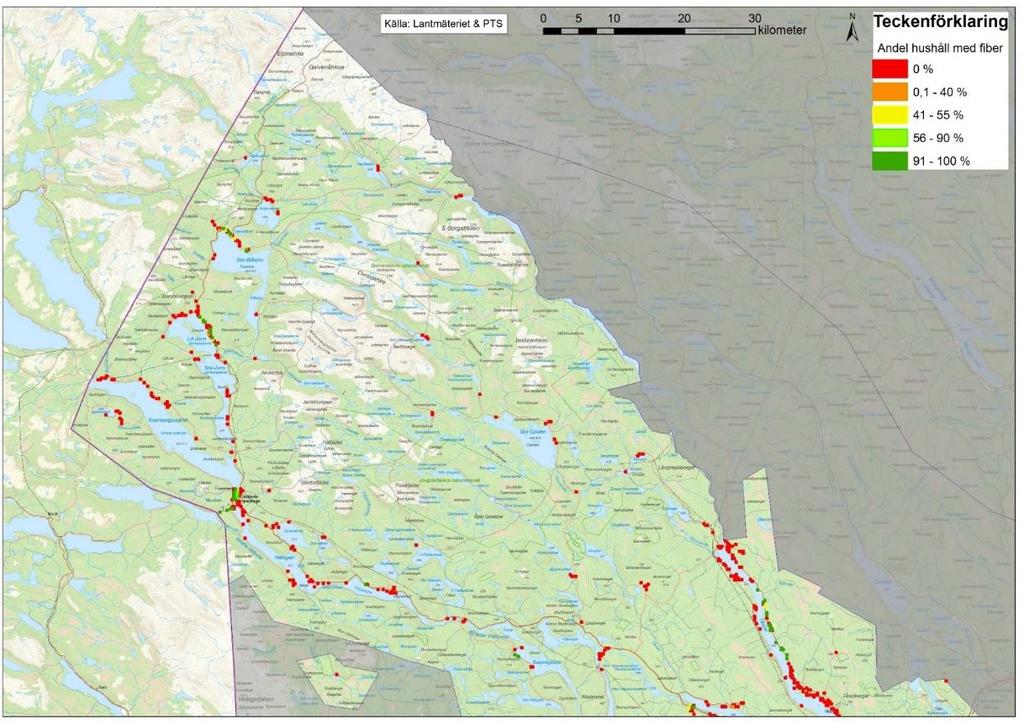 Jämtlands län helt uppkopplat Bredbandsstrategi för Jämtlands län - Mot år 2025 33(36) KARTA 10: STRÖMSUNDS KOMMUN, NORRA DELEN Andelen hushåll med