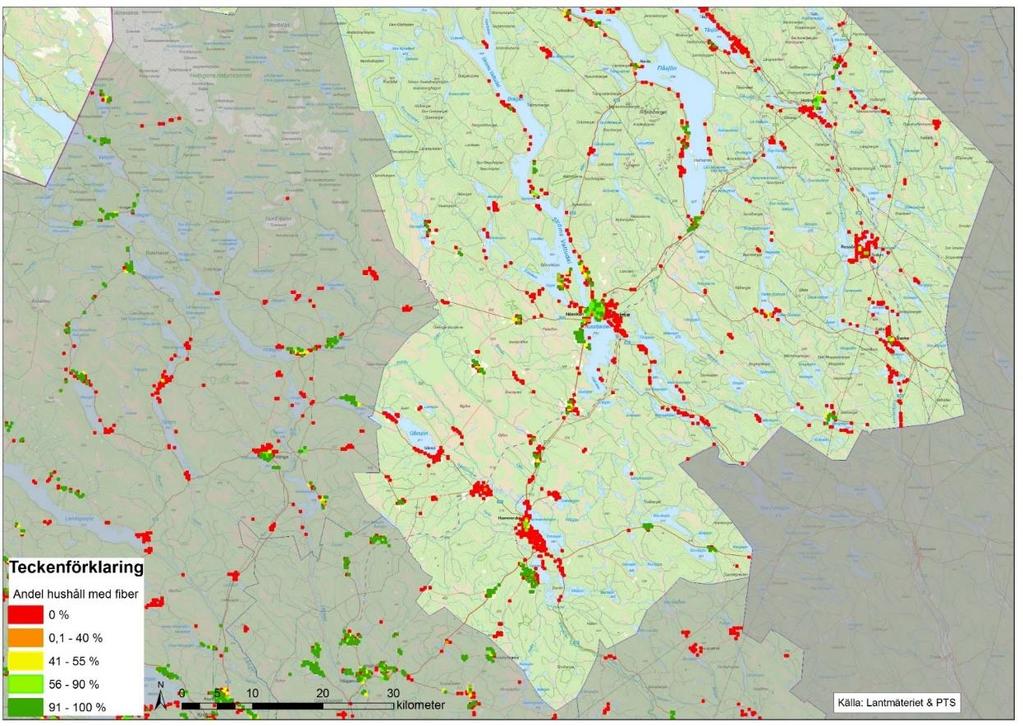 Jämtlands län helt uppkopplat Bredbandsstrategi för Jämtlands län - Mot år 2025 34(36) KARTA 11: STRÖMSUNDS KOMMUN, SÖDRA DELEN Andel hushåll med