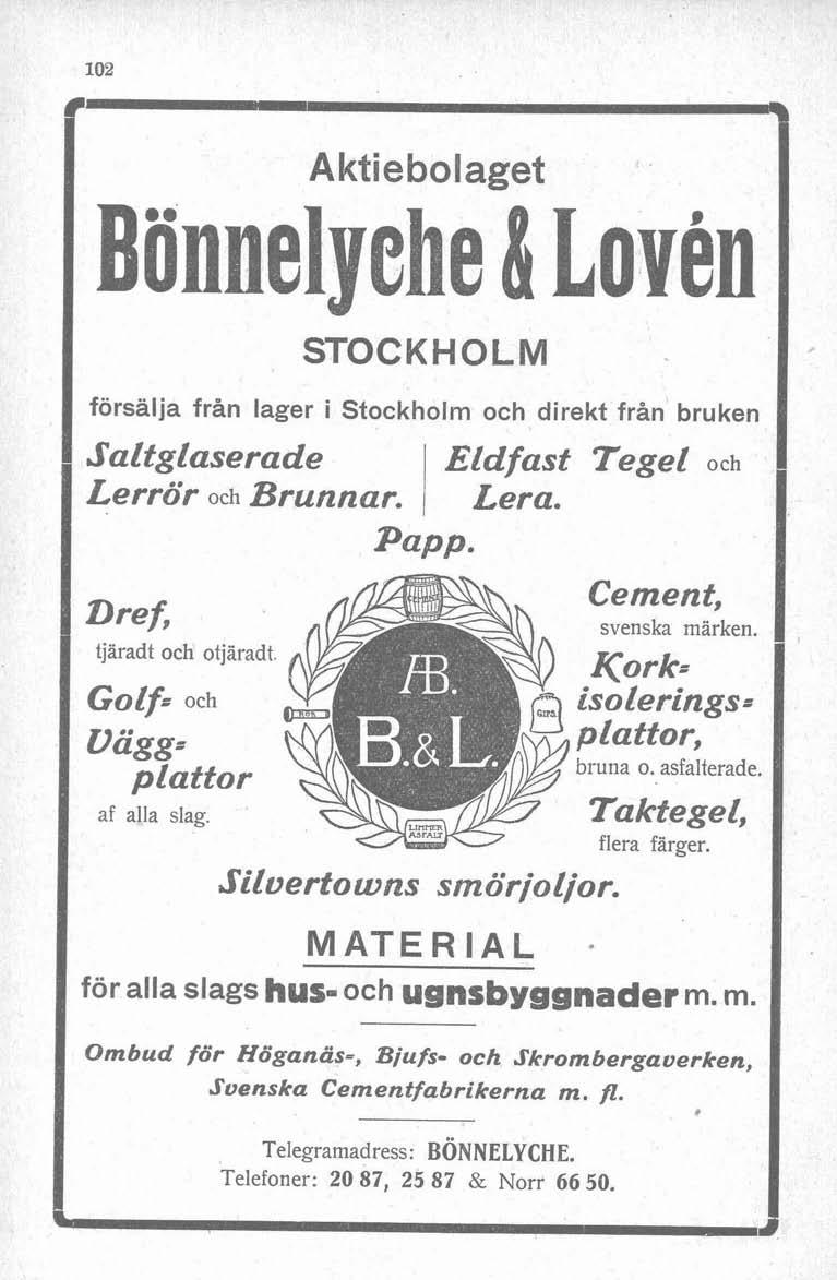 rl i l Aktie bo l aget I E ' 1 t: STOCKHOLM / 1 / l i. i / försälja från lager i Stockholm och direkt från bruken i i Saltglaserade 1 Eldfast Tegel och 1 i Lerrör och Brunnar. I Lera.