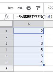 4. Du får nu sex värden i dessa sex celler (A1 A6). Observera att du kan ha andra värden än de på bilden. 5. Vad motsvarar de sex värdena? 6.