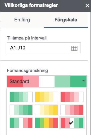 färgskala, till exempel Rött till Vitt till Grönt: 7.