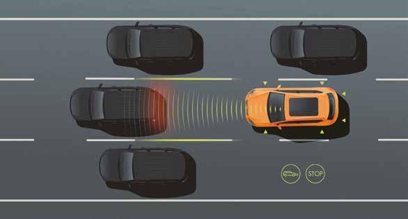omedelbart och bromsar automatiskt för att bibehålla ett säkert avstånd.