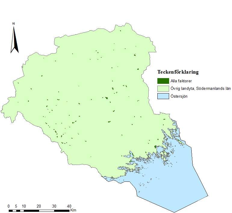 Potentiella habitat för Gentianella campestris (Gentianaceae) i Södermanlands län Appendix 1 Appendix 1. Karta över Södermanlands län, med optimala lokaler för G. campestris markerat i mörkgrönt.