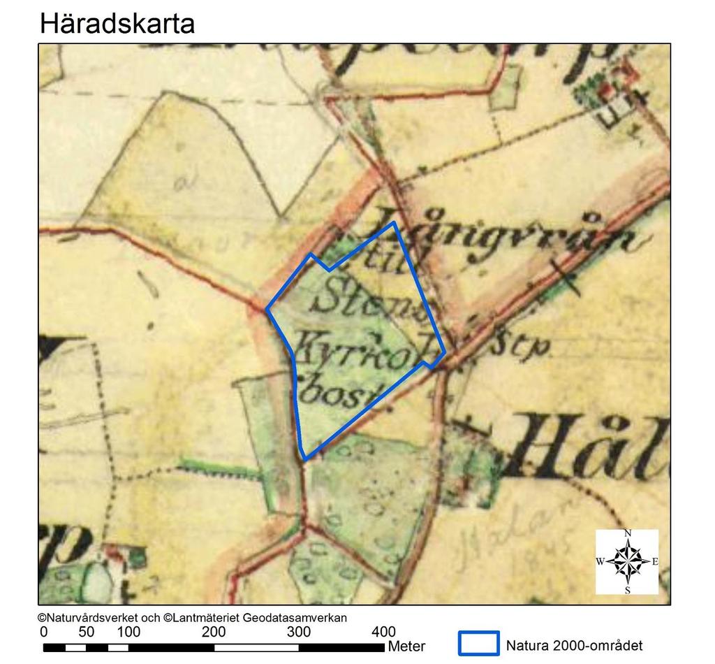 Natura 2000-område Natura 2000-kod Diarienummer Sida 17 av 17 Häradskartan, från slutet av 1800-talet, visar att området varit öppen