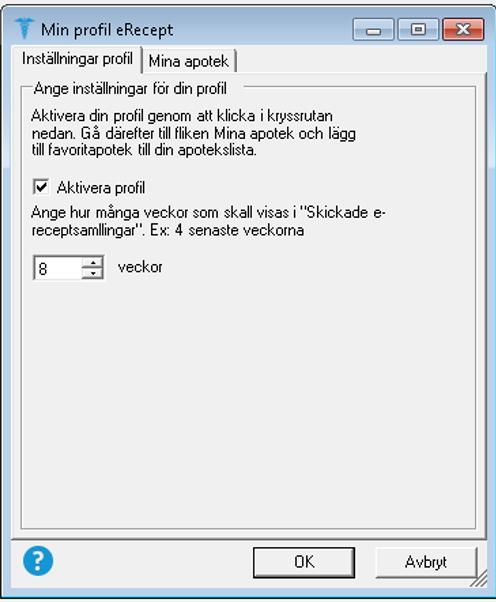 Profilen aktiveras genom att klicka i kryssrutan Aktivera profil Antal veckor