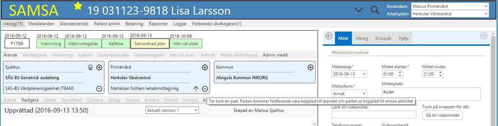 Ta bort Parter/ Ny huvudansvarig part Ta bort part genom att trycka på minustecknet eller flyttas upp och göras till huvudpart genom att flytta upp enheten med pilen.