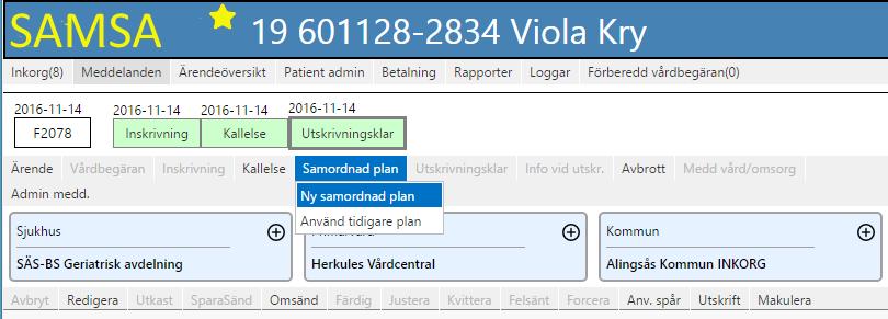 Samordnad Plan När Kallelsen är skickad tänds knappvalet Samordnad plan.