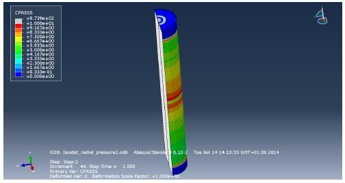 time generates an axial expansion of the bentonite which implies axial shear stresses at the outer surface of the copper shell.