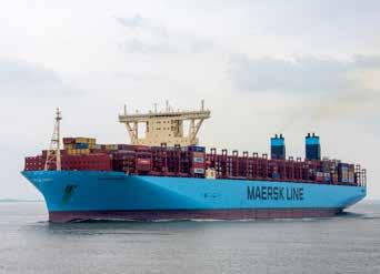 Råoljetankfartygen är i allmänhet mycket större än produkt- och kemikalietankfartygen. Containerfartyg (Monaco Mærsk).