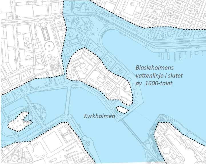 Sida 17 (47) Blasieholmen var tidigare fristående två holmar. Kajkanten fick sin nuvarande form på 1870-talet.