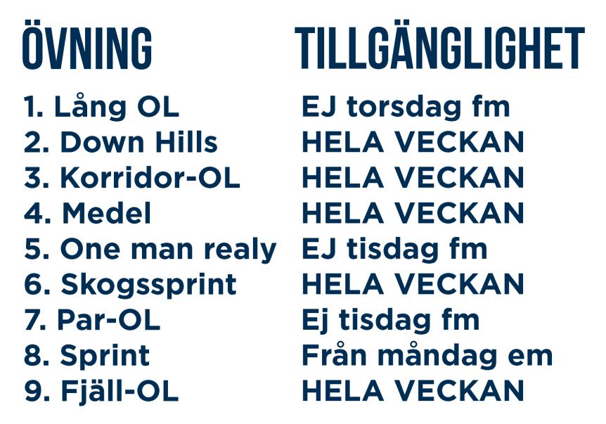 Vissa begränsningar för vissa övningar förekommer vilka beskrivna här nedan samt på översiktskartan. Ber er respektera dessa begräsningar och träna på respektive träning när den är öppen.