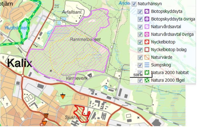 5. Natur och riksintressen Kalixälven utgör riksintresse för naturvård. Någon påverkan från anläggningen bedöms inte uppstå, då avståndet till älven är ca 2 km.