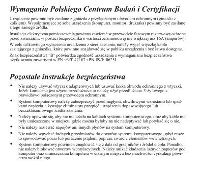 6. Regler och föreskrifter Polish Center for Testing and Certification Notice The equipment should draw power from a socket with an attached protection circuit (a threeprong socket).