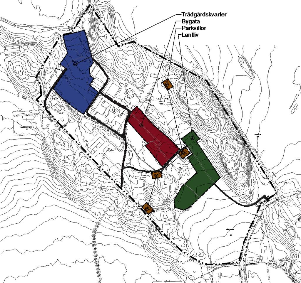 sid 21 Nya bostadshusen Huvuddelen av den föreslagna nya bebyggelsen föreslås lokaliserade till de två fälten traktorövningsfältet och bollplanen samt del av inägan i sydost.