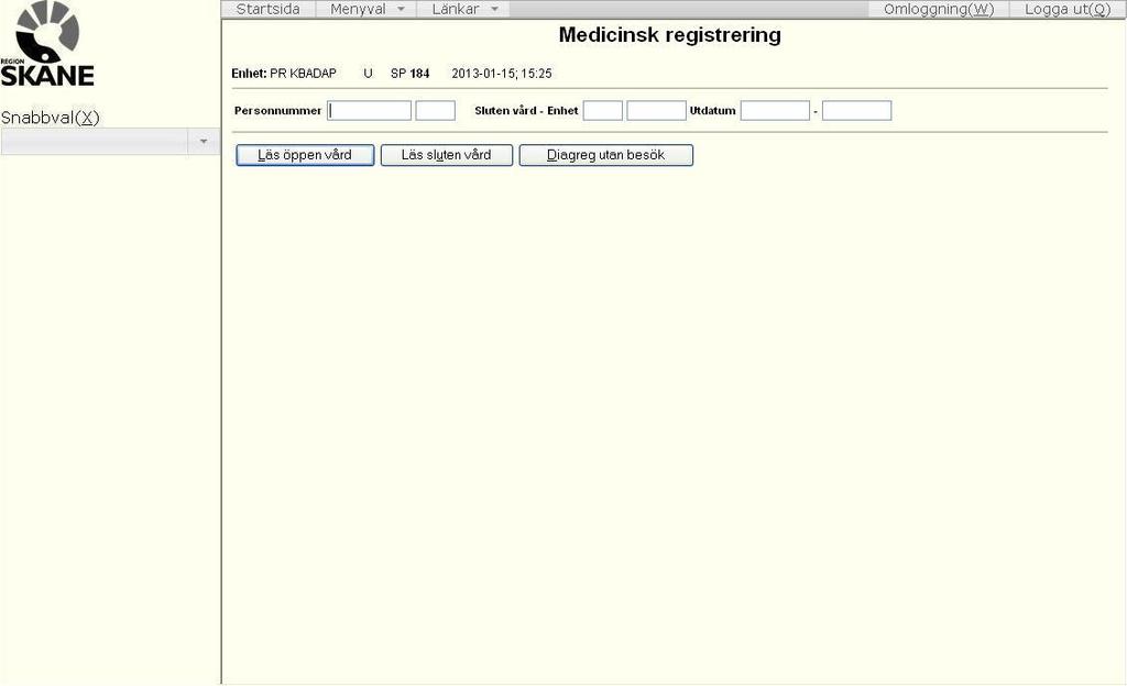 21 Medicinsk registrering översikt Klicka på Menyval, för över muspekaren på Medicinsk reg och