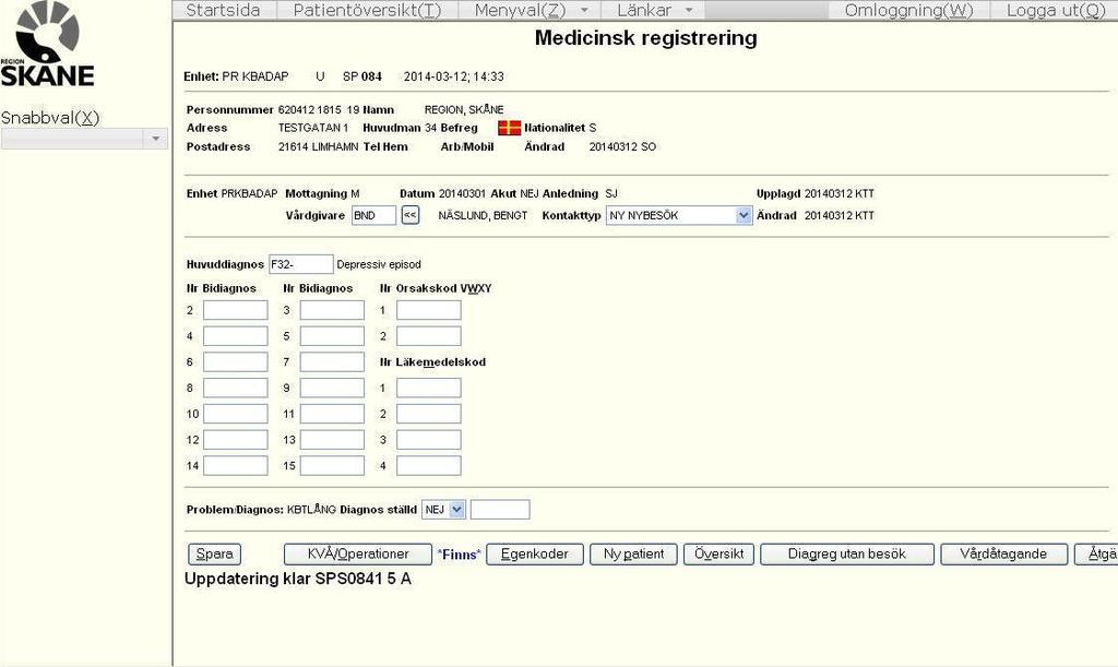 22 Uppgifter att registrera: Huvuddiagnos Registrera den WHO-diagnoskod som är huvuddiagnos. Rad 2 15 Registrera övriga WHO-diagnoskoder här. Dessa diagnoser räknas formellt som bidiagnoser.